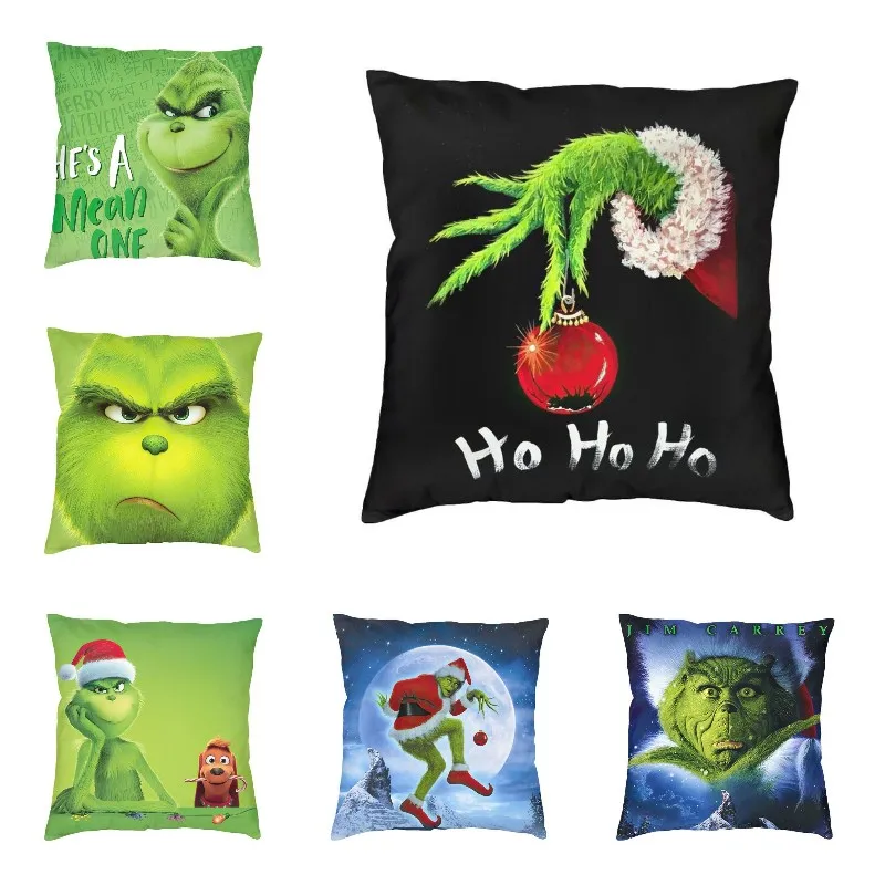 Grinch Christmas Pillowcover Home Decor Cushions Square Throw Pillow for Living Room Double-sided Printing