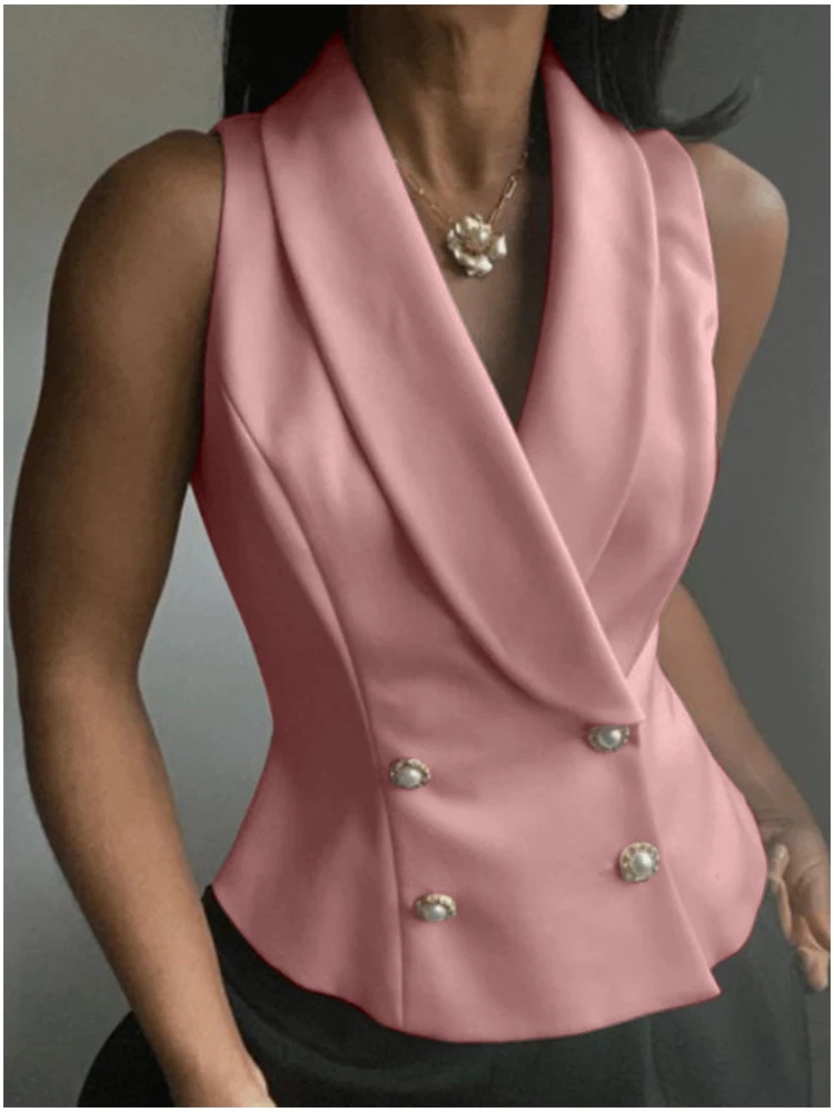 

New Summer Women's Vest Fashion Slim Lapel Vest Elegant Sleeveless Jacket