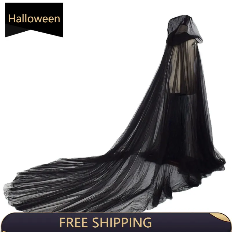 

Женский накидка на Хэллоуин, накидка с капюшоном, черная, белая, красная Свадебная накидка, длинные мягкие сетчатые плащи