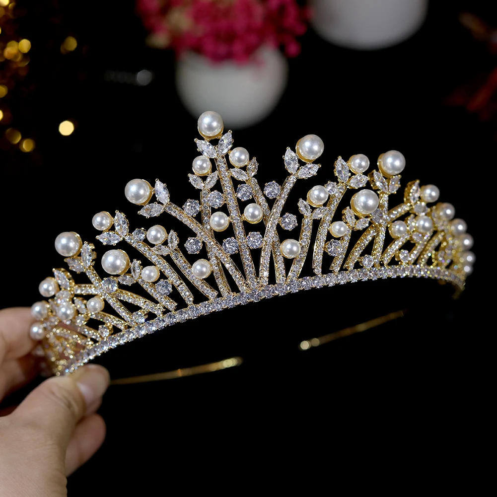 Головной убор золотого цвета жемчужная Корона свадебные аксессуары для невесты