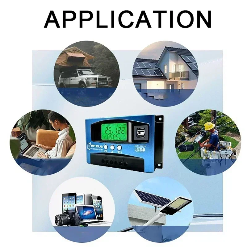 30/40/50/60/100A MPPT контроллер заряда солнечной батареи ЖК-дисплей 12 В/24 В двойной USB