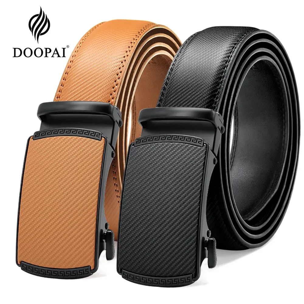 DOOPAI Multicolor Genuine Leather Men's Belts Fashion Business Automatic Buckle Straps Ratchet Cow Leather Waistband 3.5cm Width