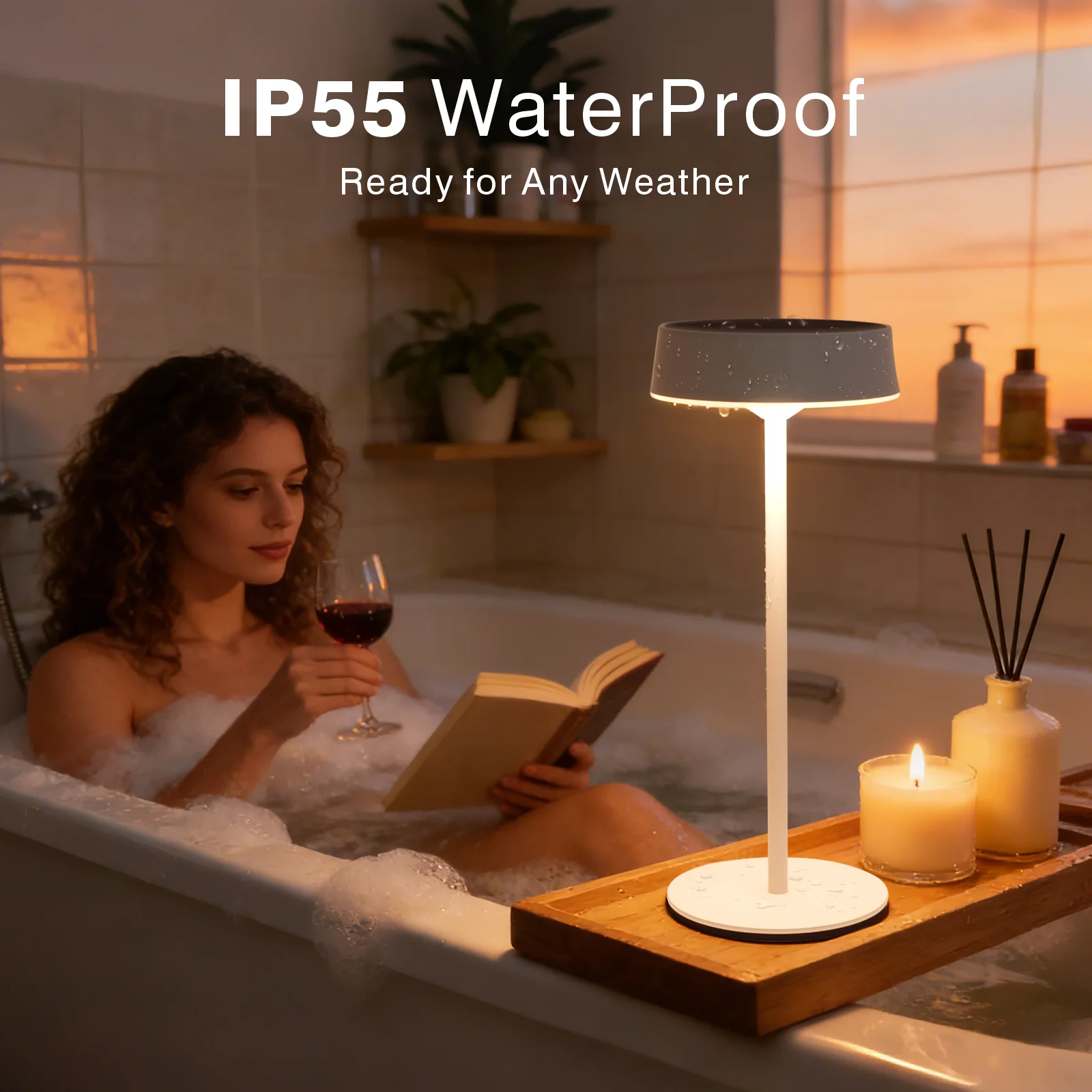 Водонепроницаемая настольная лампа IP55, беспроводная солнечная лампа с сенсорным управлением и регулировкой яркости, светодиодный светильник для улицы, патио, кемпинга, сада, ванной комнаты, столовой (art.: 3920da668f036) - 3920da668f036