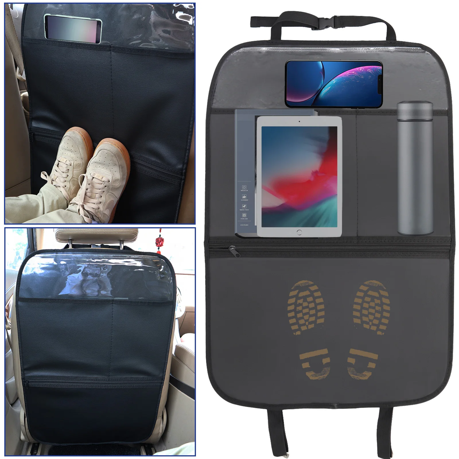 

Pu Leather Car Seat Back Cover Protector Anti Kick Mat Pad Anti Stepped Dirty Waterproof Storage Bags Anti Kick Back Protector
