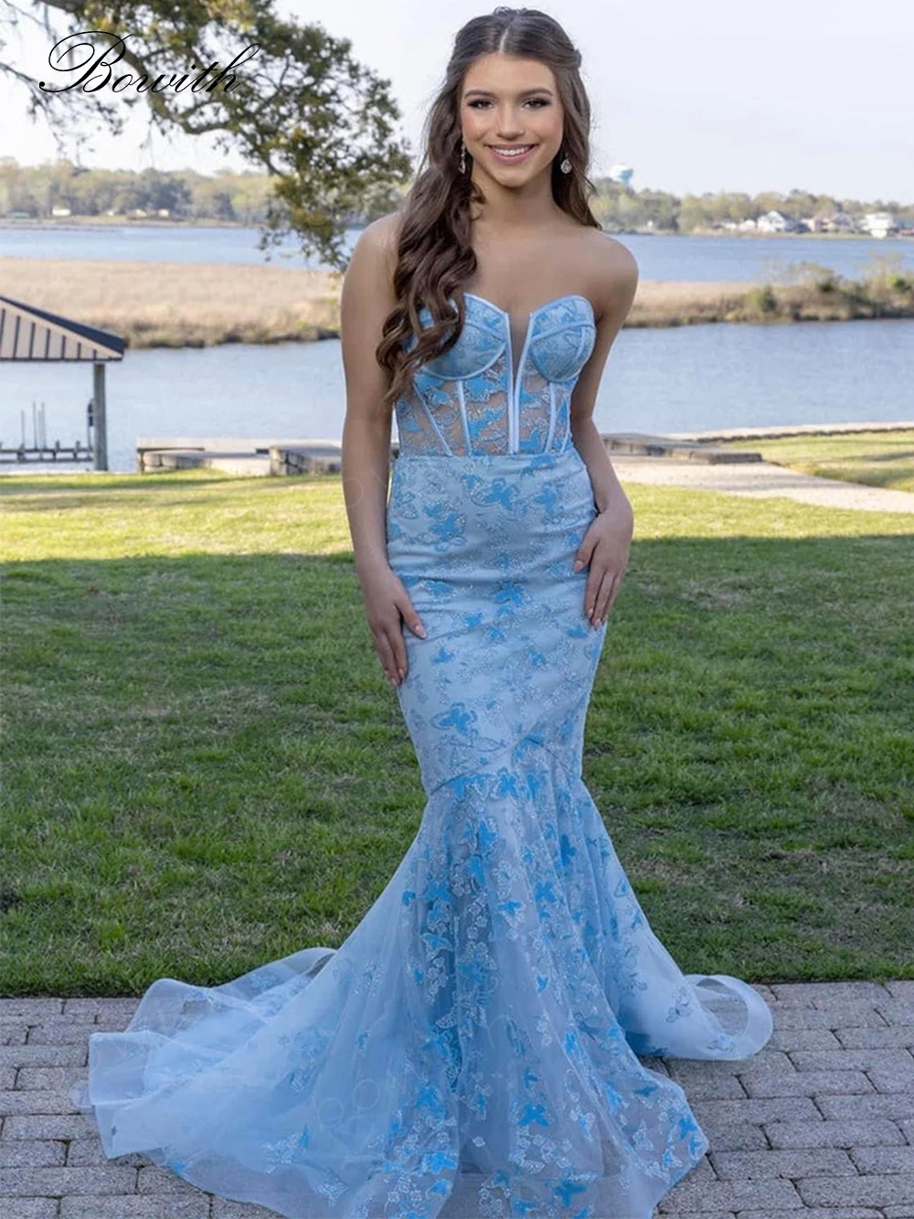 

Bowith Evening Dresses For Women Mermaid Prom Dresses with Applique Elegant Formal Occasion Dress Evening Gown