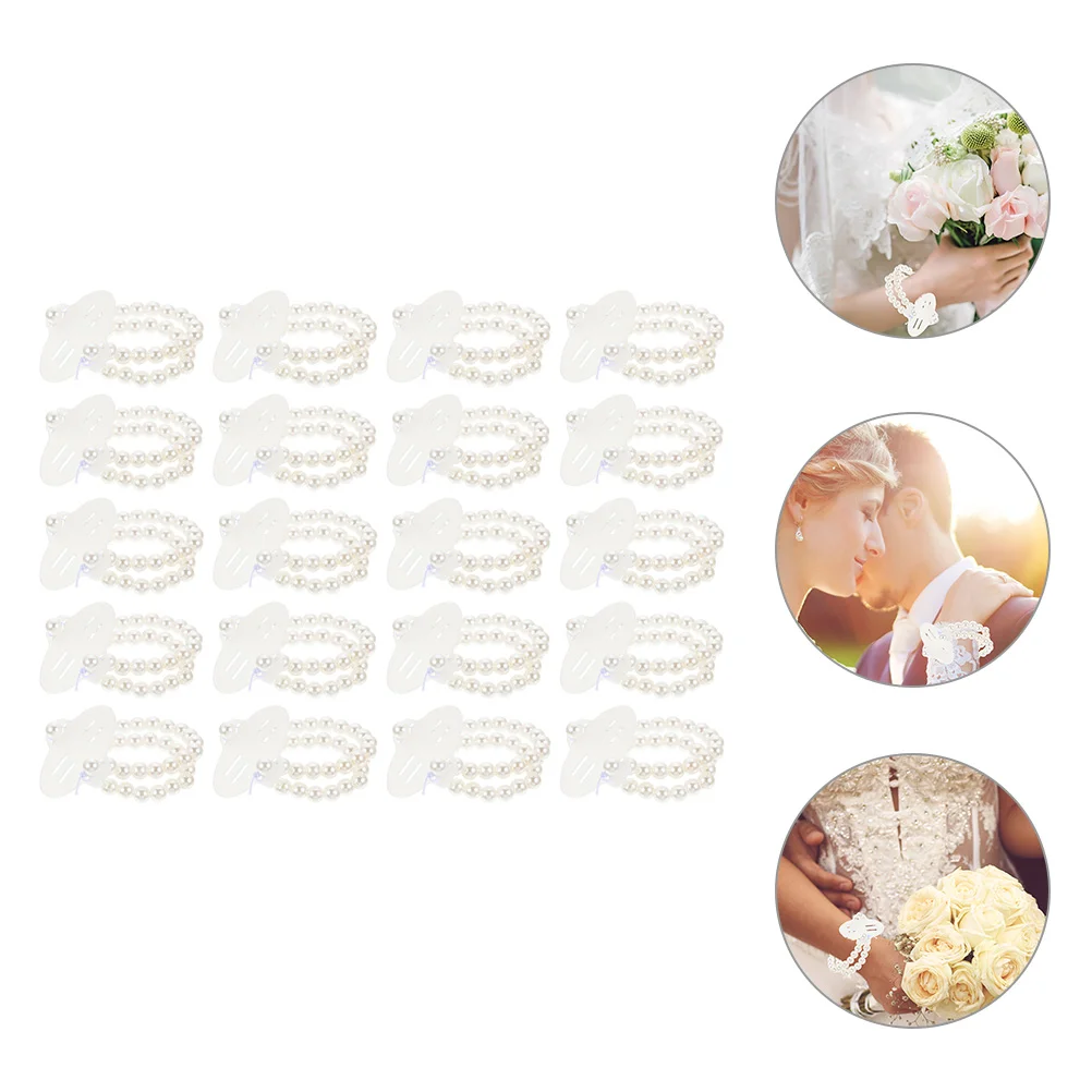 

20 Pcs Pearl Wrist Band Corsage Bracelets Wedding Wristlet Strap Flower Abs Bride Beads