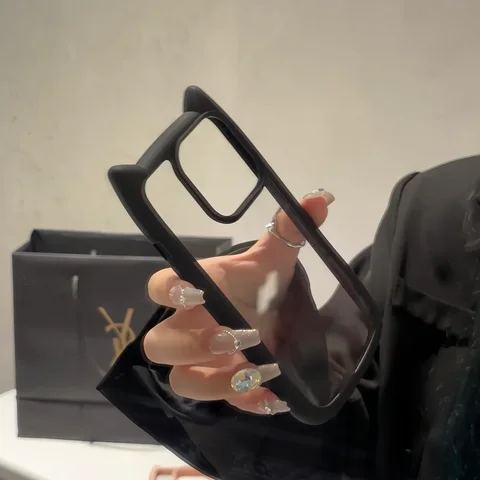 Прозрачный чехол с милыми кошачьими ушками для iPhone 17Air 12 13 14 15 16 Pro Max 11, противоударная акриловая задняя крышка, силиконовый кавайный чехол