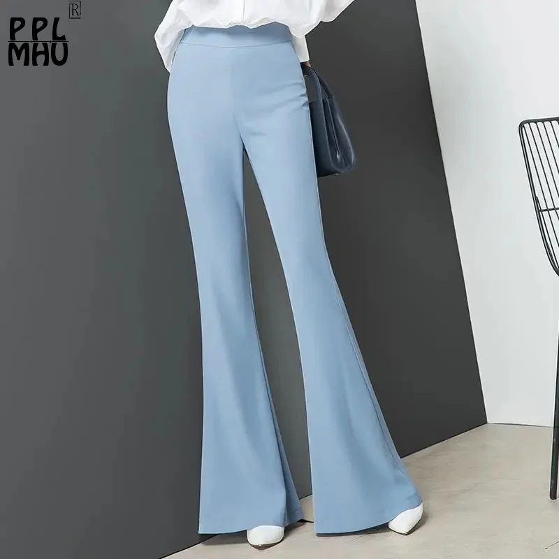 

Light Blue Slim Flare Pants Women 2022 New Hot Pantalones De Mujer Elastic High Waist Skinny Pant Summer Bell-Bottomed Trousers