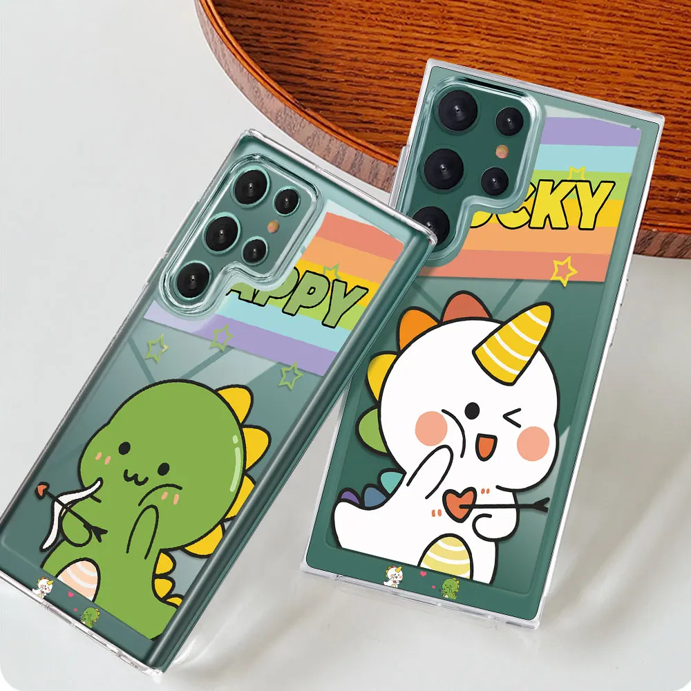 

Couple Dinosaur Protection Shell For Samsung Galaxy S21 FE Case for Samsung S22 Plus Ultra A53 5G Transparent PC+TPU Cute Cover