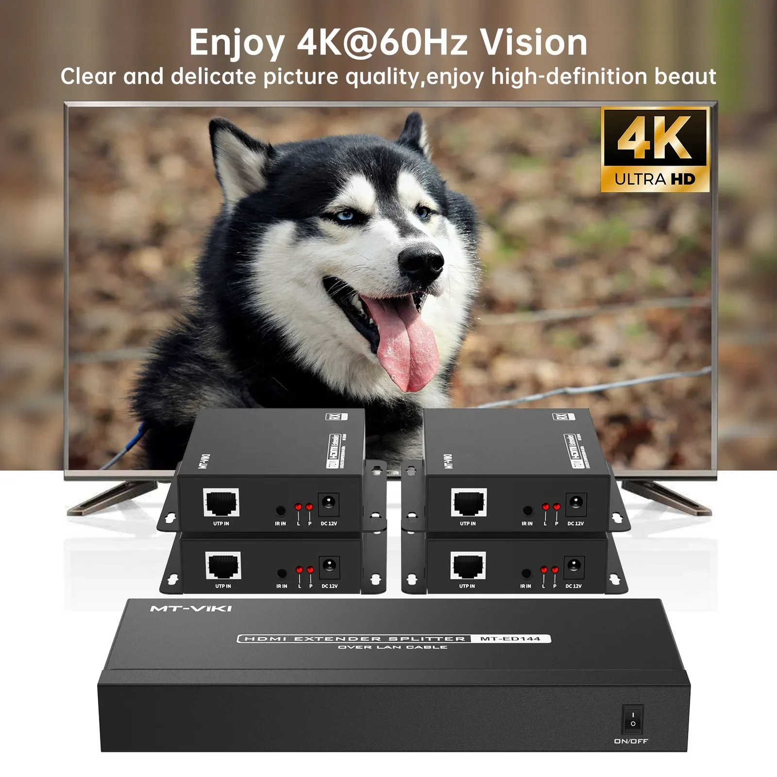 Фото Удлинитель-сплиттер 4K 60 Гц по Ethernet 1x4 1x8, MT-VIKI 1 вход 4 выхода, удлинитель-сплиттер по Cat6 POC + Loop 70 м №4