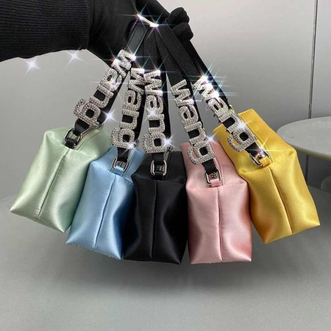 2023 New Fashion Silk Bag Alexander Satin Women Handbag Rhinestone Letter Wang Hand Bags Ladies Clutch