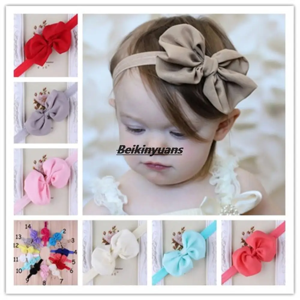 

Toddler baby chiffon bow hair band Newborn elastic headband girls tire hairwear babies accesses