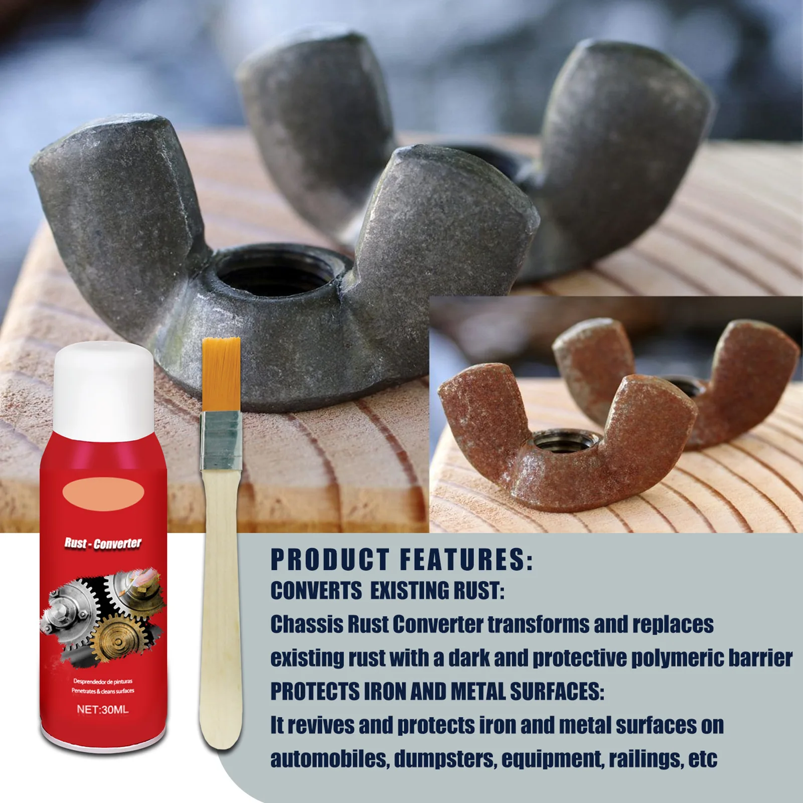 

Rust Remover 30ml Rust Converter For Car Derusting Detailing Rust Inhibitor With Brush For Removing Iron Particles In Car Motorc
