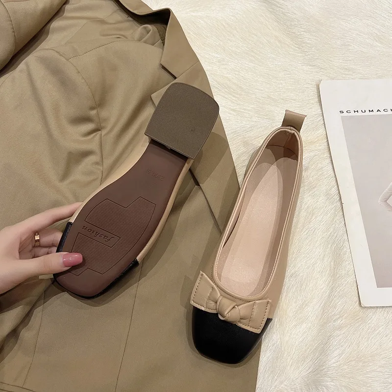 

Женские летние туфли на толстом каблуке с бантом, женские туфли на плоской подошве, женские туфли-лодочки с открытым носком на квадратном ка...