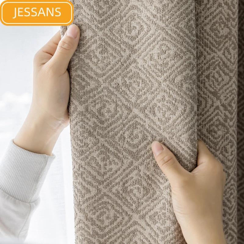 

American High-grade Linen Jacquard Thickened Blackout Curtains for Living Room and Bedroom Customized Products