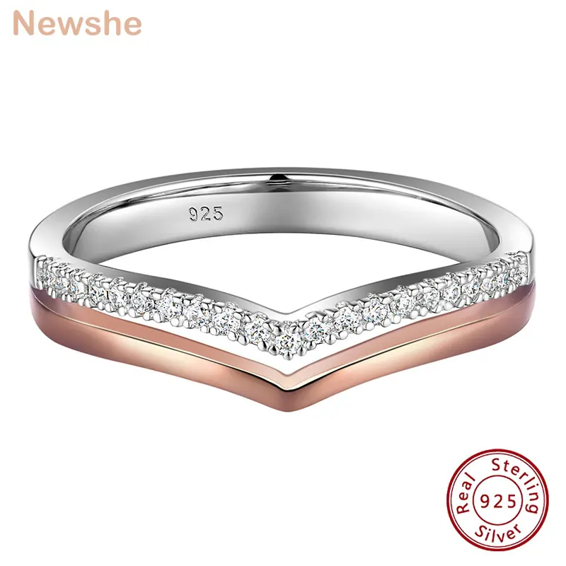

Женское Обручальное Кольцо Newshe, 925 пробы Серебряное кольцо с розовым золотом и кубическим цирконием AAAAA