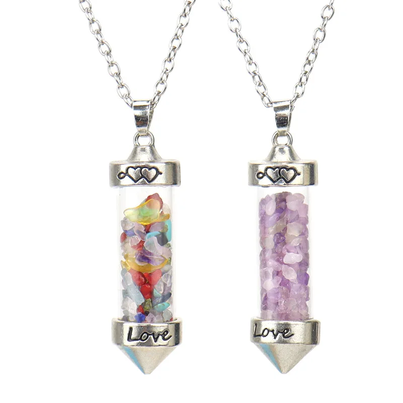 

Colorful Gravel Wishing Bottle Reiki Healing Crystal Natural Stone Amethyst Aventurines Chakra Necklace for Women Jewelry