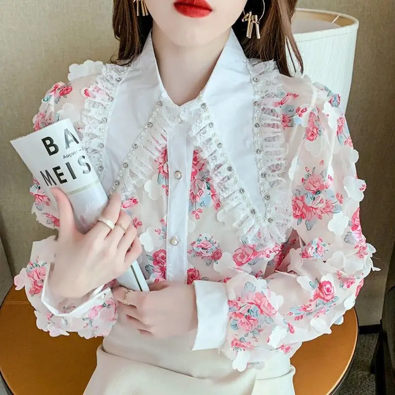 

New Women Casual Slim Shirts Office Ladies Long Sleeve Blouse Tops Female Streetwear Floral Elegant Blouses Shirts Tops G302