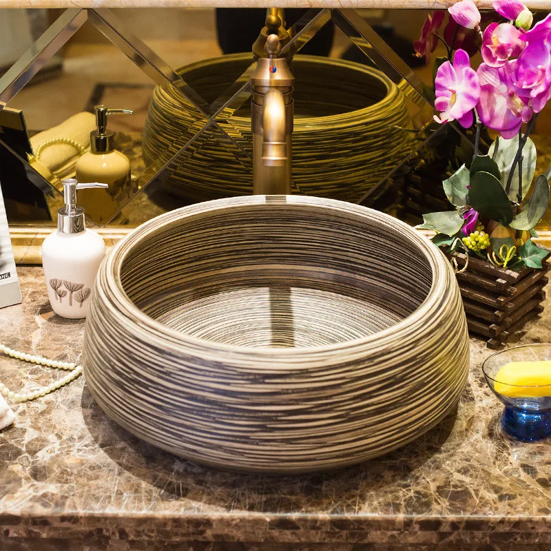 

Китайская художественная керамическая раковина ручной работы, Круглый столешница, раковина для ванной комнаты, фарфор