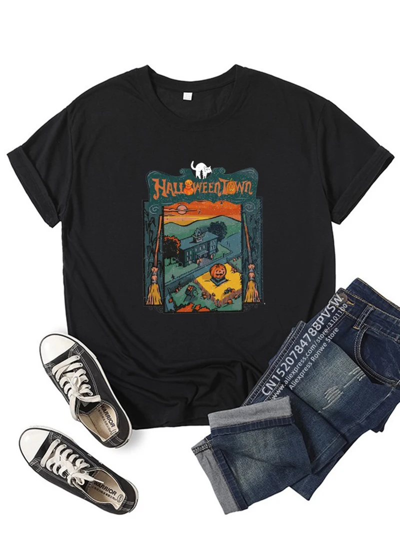 

Halloween Harajuku Women's T-Shirts Pumpkin Lantern Carnival Night Graphic T Shirts Casual O-neck Short Sleeve Girl Loose Tops