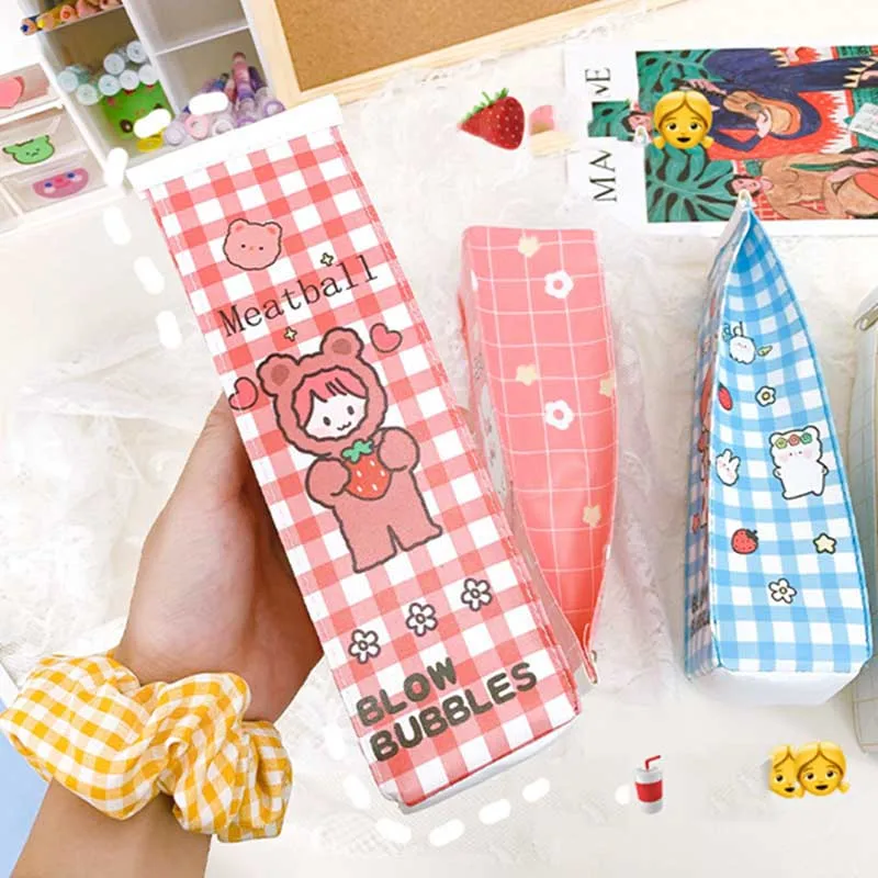 

Kawaii Stationery Pencil Bag Student Milk Box Shaped Pen Case Makeup Case Unisex Large Capacity Pouch School Office Supplies