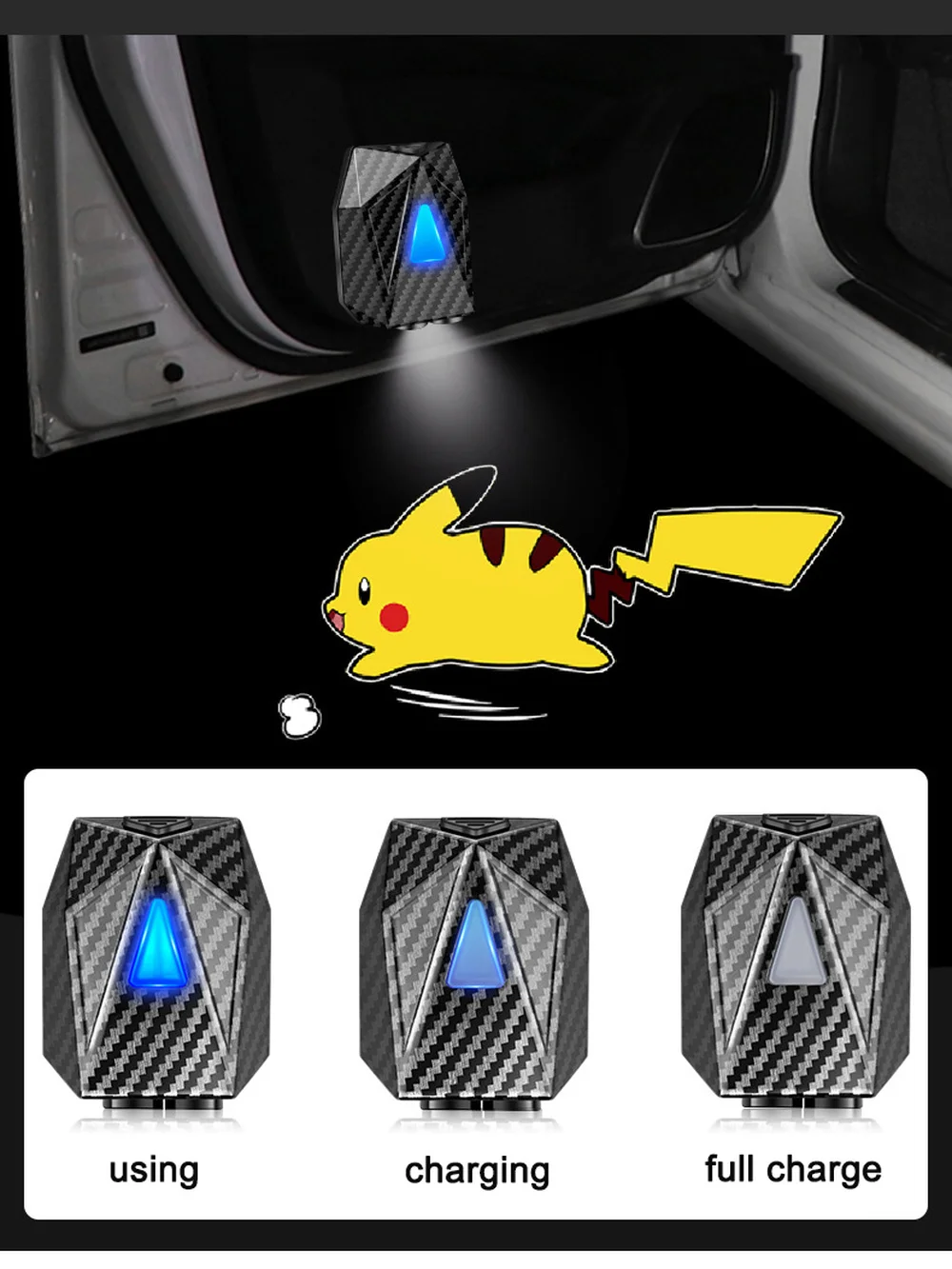 Novelty LED Car Light Dynamic Cartoon Projector Lamp Rechargeable Door Atmosphere Warning Pikachu Anime Decor | Лампы и освещение