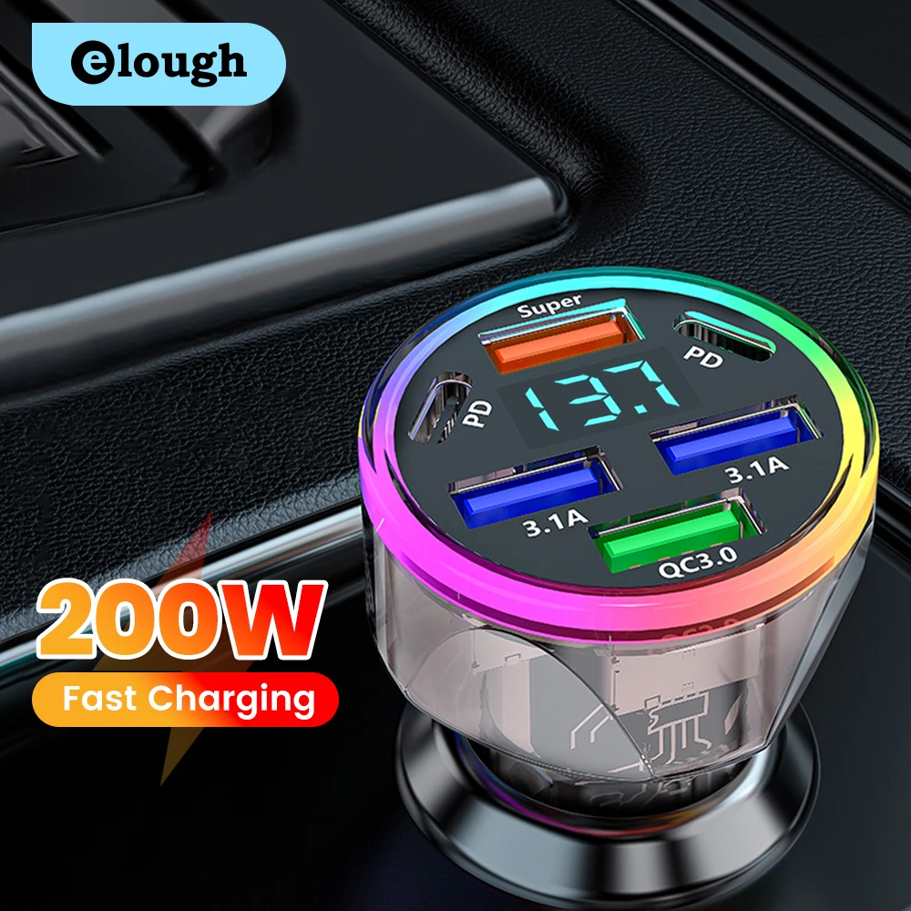Автомобильное зарядное устройство USB мощностью 200 Вт 6 портов быстрая зарядка PD QC