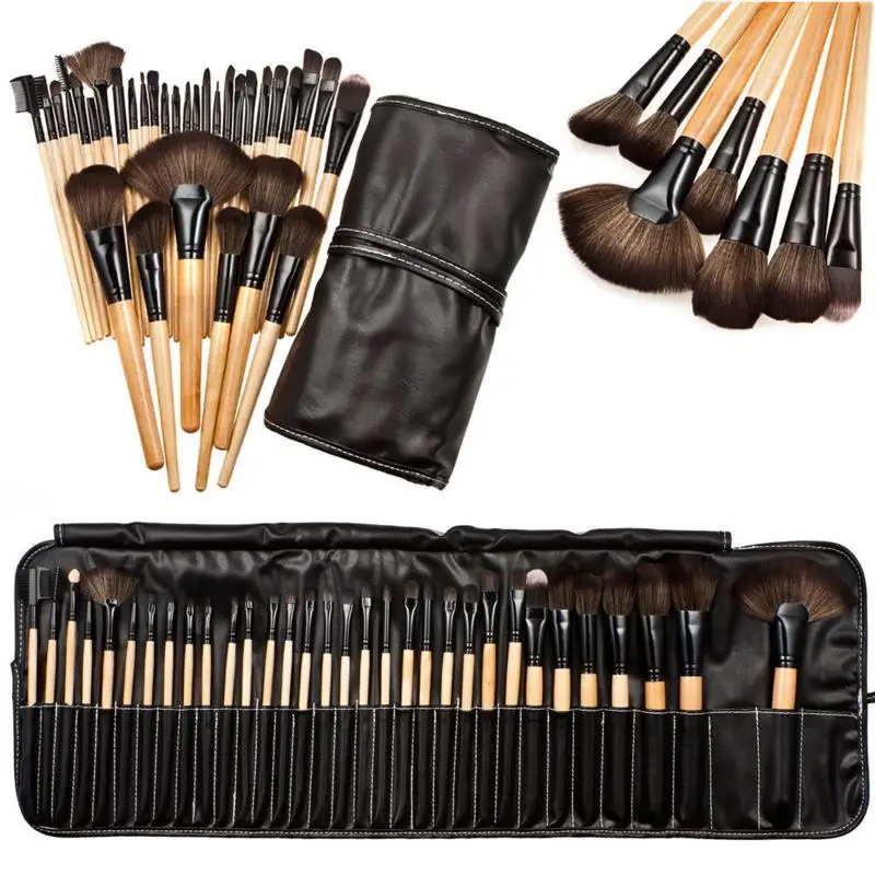 

32pcs Wood Professiona Makeup Brushes Set With PU Bag Brushes Eyebrow Powder Foundation Shadows Make Up Brush Tool Maquiagem