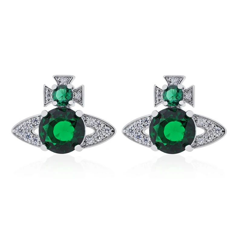 

Popular Vivienne West Orbit Large Zircon Saturn Stud Earrings Fashion Women Jewelry Punk Style Ins Same Earrings Girlfriend Gift
