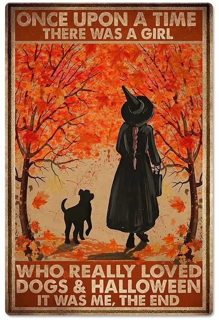 

Pin-Up Girl Metal Signs Wall Decor Who Really Loved Dogs & Halloween It was Me, The End Retro Vintage Room Decor Home Bar