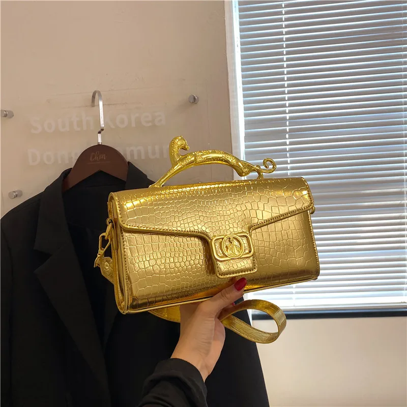 

Crocodile Stone Pattern Luxury Quality Handbags For Women Patent Leather Ladies Shoulder Cross Body Bags Metal Handle Females