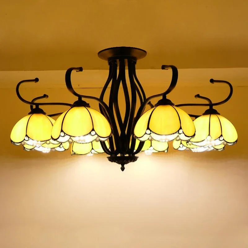 TINNY Tiffany European Living Room Pendant Lamp Mediterranean Sea Creative Color Glass restaurant Bedroom Hotel Chandelier