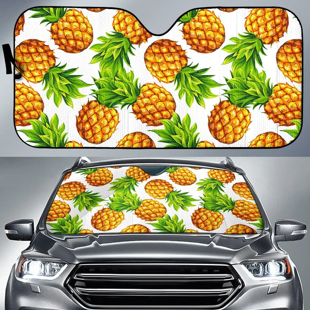 

White Summer Pineapple Pattern Print Car Sun Shade