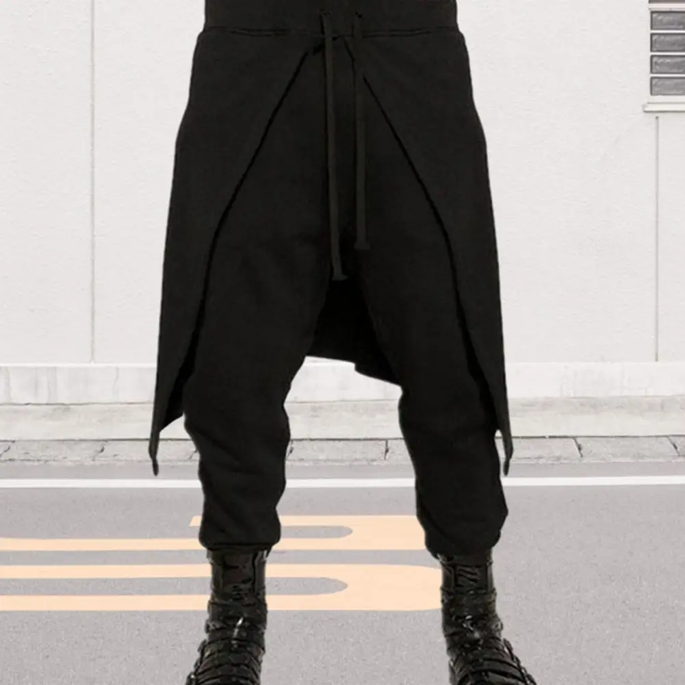 

Стиль хип-хоп, бриджи для мужчин, эластичная талия, карманы, дизайнерские, имитация двух частей, танцевальные, с низким шаговым швом, облегающие брюки