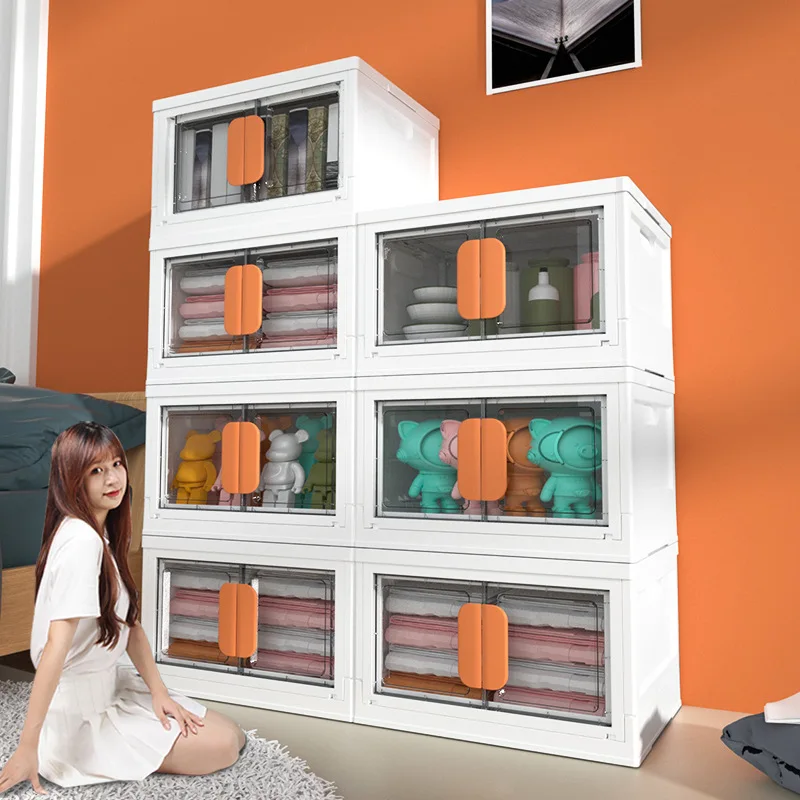 

Double Door Folding Storage Box With Lid Installation-Free Desktop Storage Items Container Wardrobe Organizer for Clothes