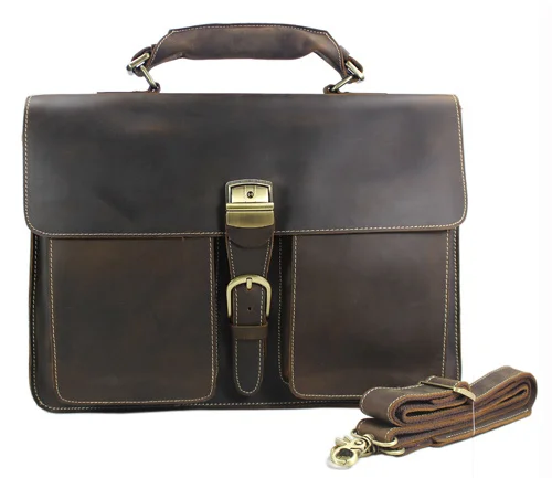 Horse Vintage Crazy Leather Briefcase Men's Business Bag For 15