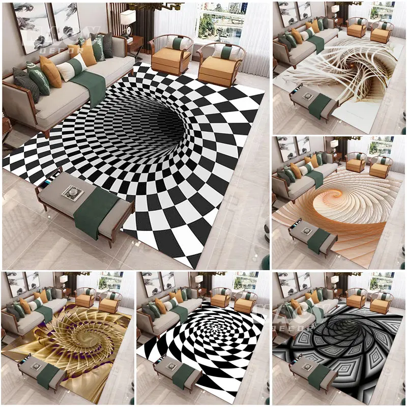 

3D Stereoscopic Vortex Illusion Flannel Rug Non-slip Floor Abstract Carpet Geometric Print Optical Living Room Bedroom Door Mat
