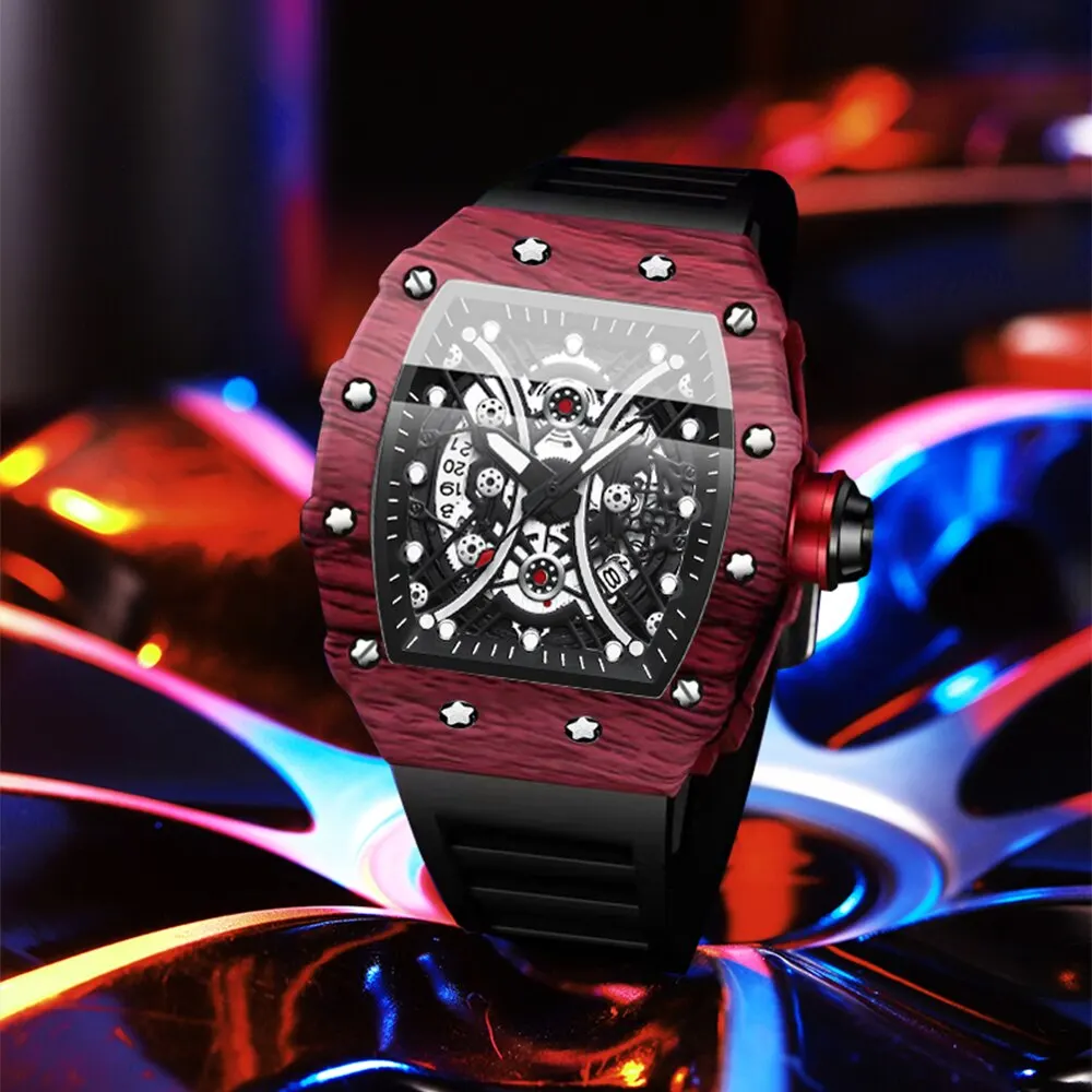 Skeleton Dial Sport Watches Men Fashion Style Top Brand Luxury Silica Gel Strap Waterproof Quartz Watch Montre Homme 4