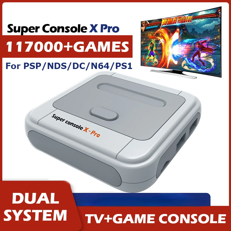 Super Console de jeux vidéo rétro X Pro avec 50 + émulateurs intélrés 117000 jeux pqur PSP/PS1/N64/DC boîtier TV HD 4K avec Best