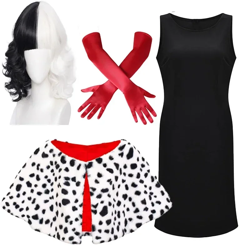 New Halloween Women 2022 Sexy Leopard Dot Wraps Shawl Cosplay Costume White Wig Red Gloves Dalmatian Scarf Carnival Party