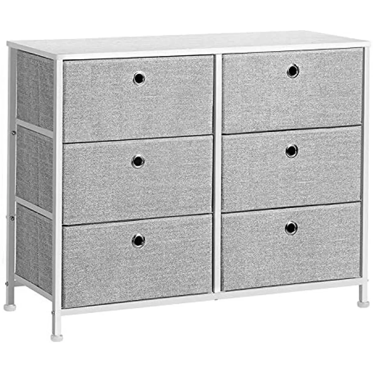 SONGMICS 3-Tier, Storage Dresser with 6 Easy Pull Fabric Drawers and Wooden Tabletop for Closets, Nursery, Dorm Room
