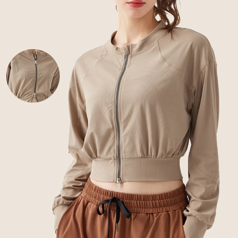 

Шон тсин®Новинка, спортивные пальто, женские однотонные куртки на молнии с длинным рукавом для фитнеса, йоги, бега, бадминтона, тонкие спортивные топы