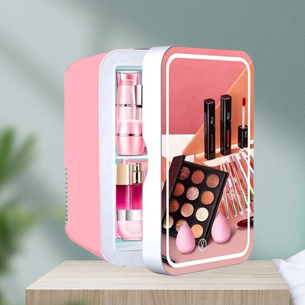 

8L Large Space Makeup Fridge Portable Mini Beauty Refrigerators With LED Mirror Car Fridge Freezer for Home Car Dual Use