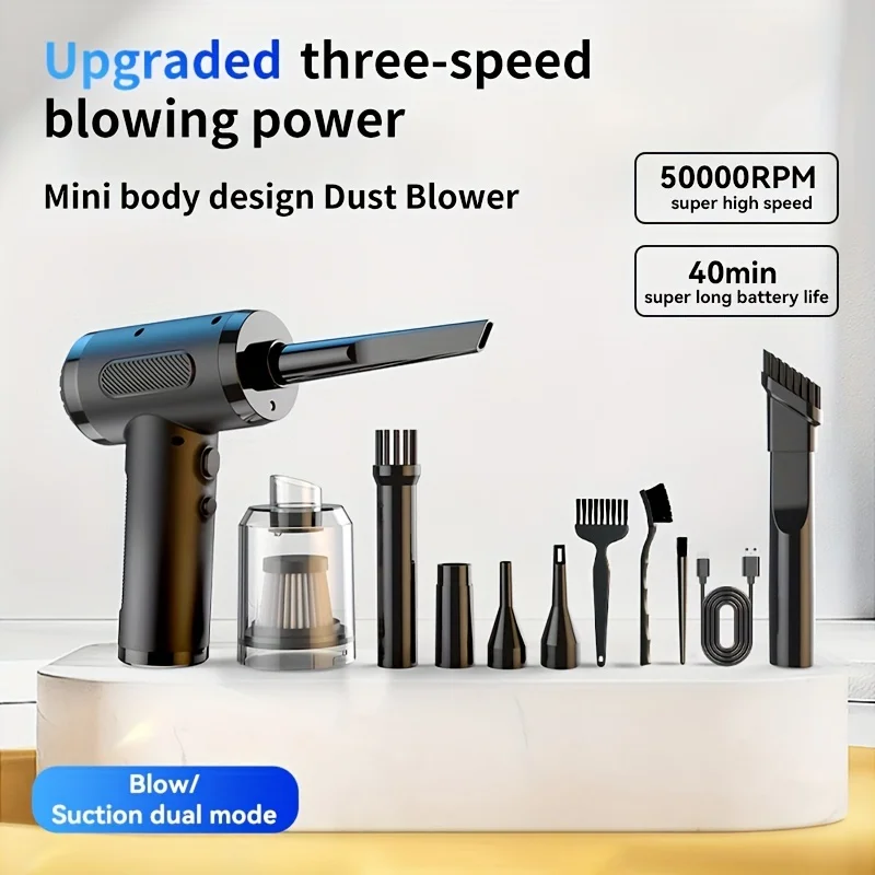 

Compressed Air Duster&Vacuum 2 In 1, 50,000 PRM Electric Canned Air Can Kit, Cordless Rechargeable Air Blower For Car Laptop