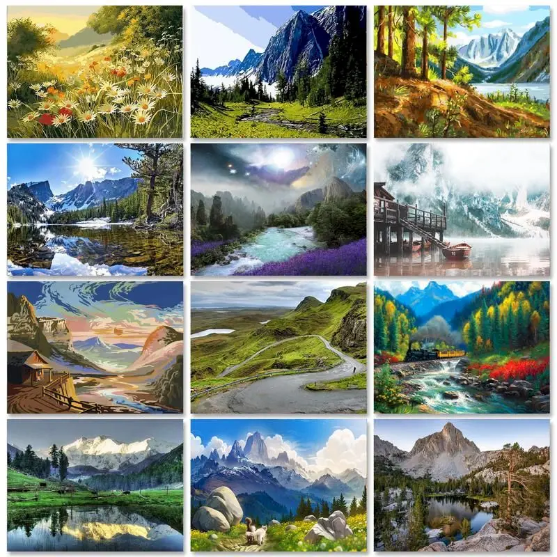 

GATYZTORY Mountains And Rivers Paint by Numbers Landscape Kits coloring by numbers Acrylic oil paint Home Decoration