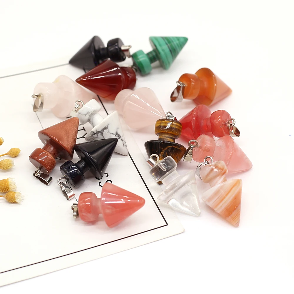 

3pcs Natural Cone Agates Crystal Rose Quartzs Tiger Eye Stone Charm Pendant for Necklace Earring Jewelry Making Size 15x28mm