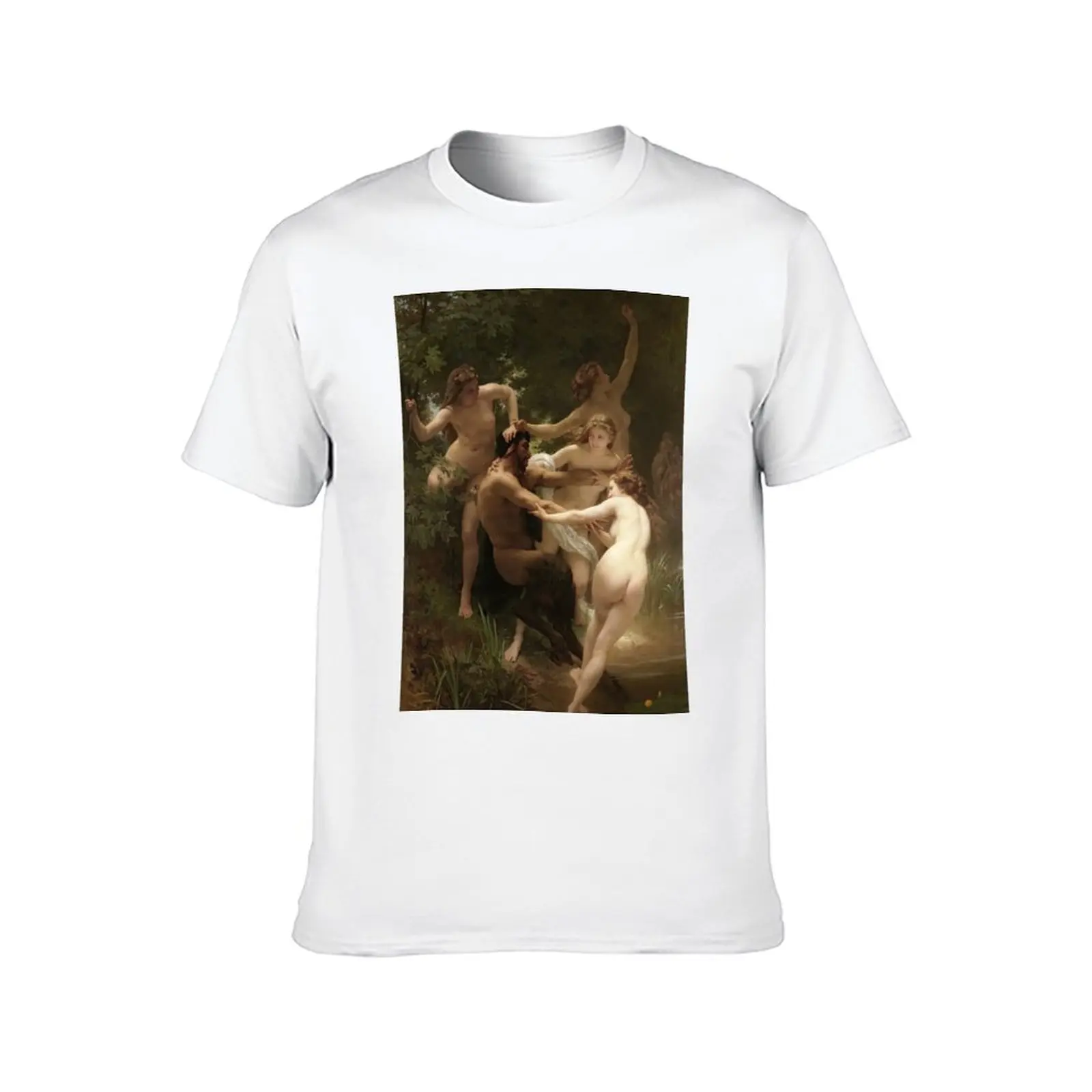 Фото William-Adolphe Bouguereau - нимфы и Сатир, футболка 1833, мужская футболка из 100% хлопка, незаменимая футболка №2