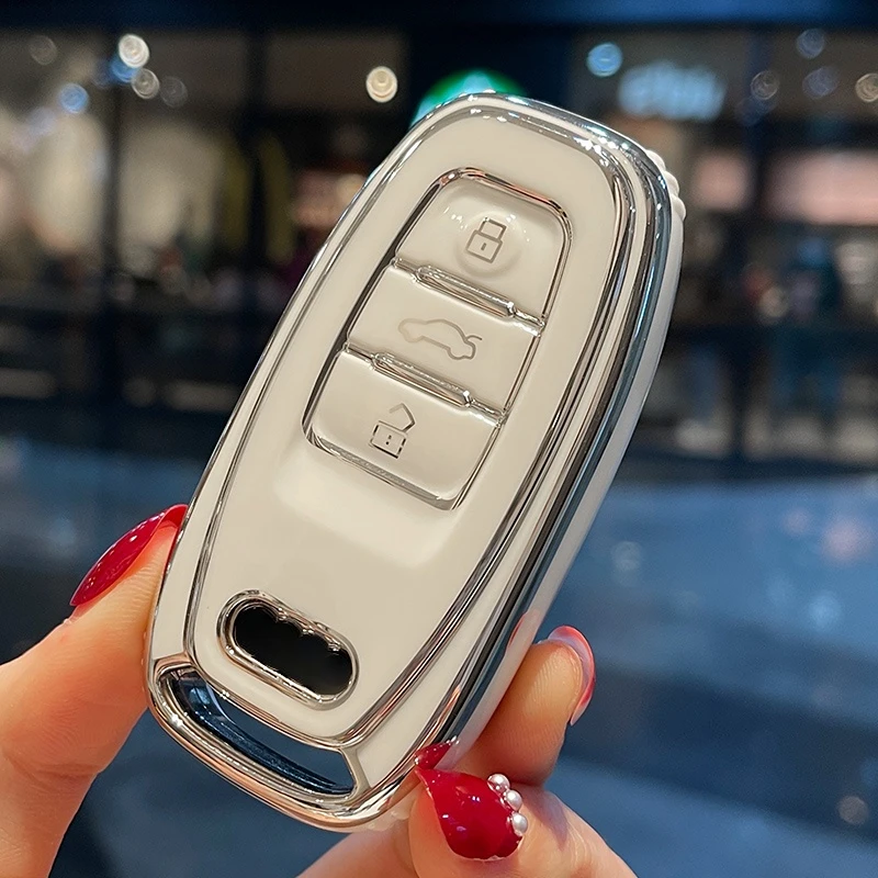 

LUNDA Silver Edge Car Key Case Cover for Audi A6 A1 A3 A7 A5 A6 C7 Audi A4 B9 R8 Tt Mk2 C6 A3 8p C5 Q7 S7 Q8 A8L RS3 S4 S6 Shell