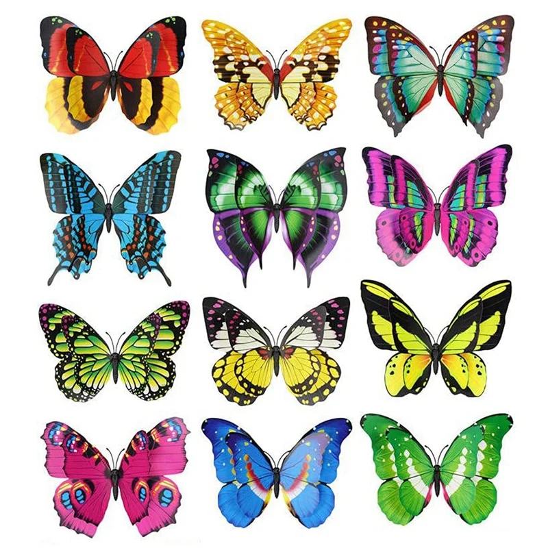 

Decorative Wall Stickers 12Pcs Butterfly Double Layer Butterfly Fridge Magnet Crafts Butterfly Decor Wall Sticker 22Cm