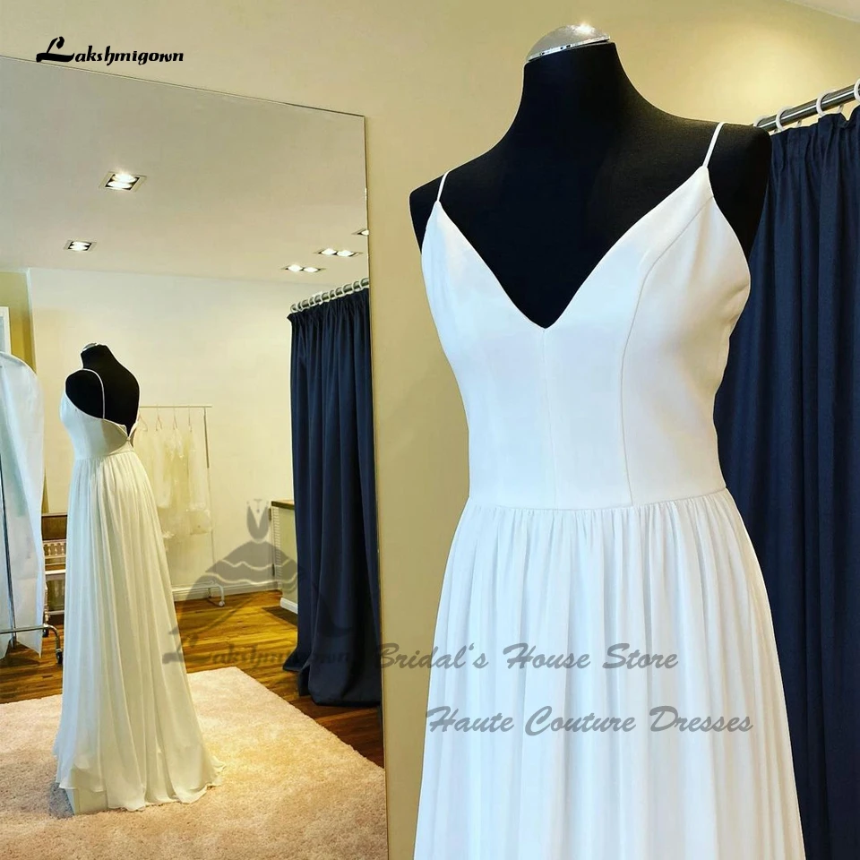 

Белое шифоновое простое свадебное платье Lakshmigown, Пляжное элегантное платье с V-образным вырезом, длиной до пола, на бретелях-спагетти, 2023